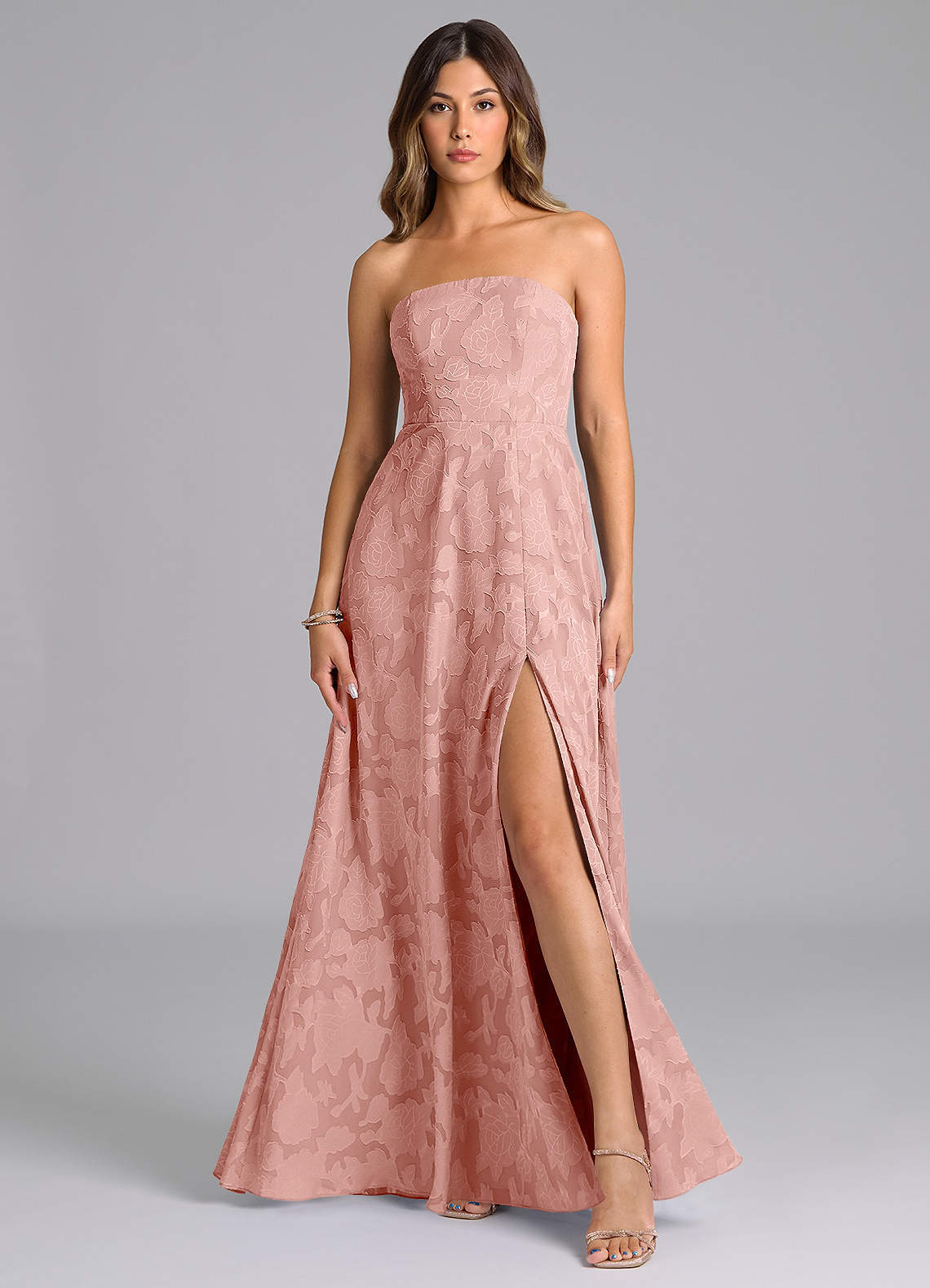 elyessen Wren Dusty Sage A-Line Strapless Floral Burnout Dress 2