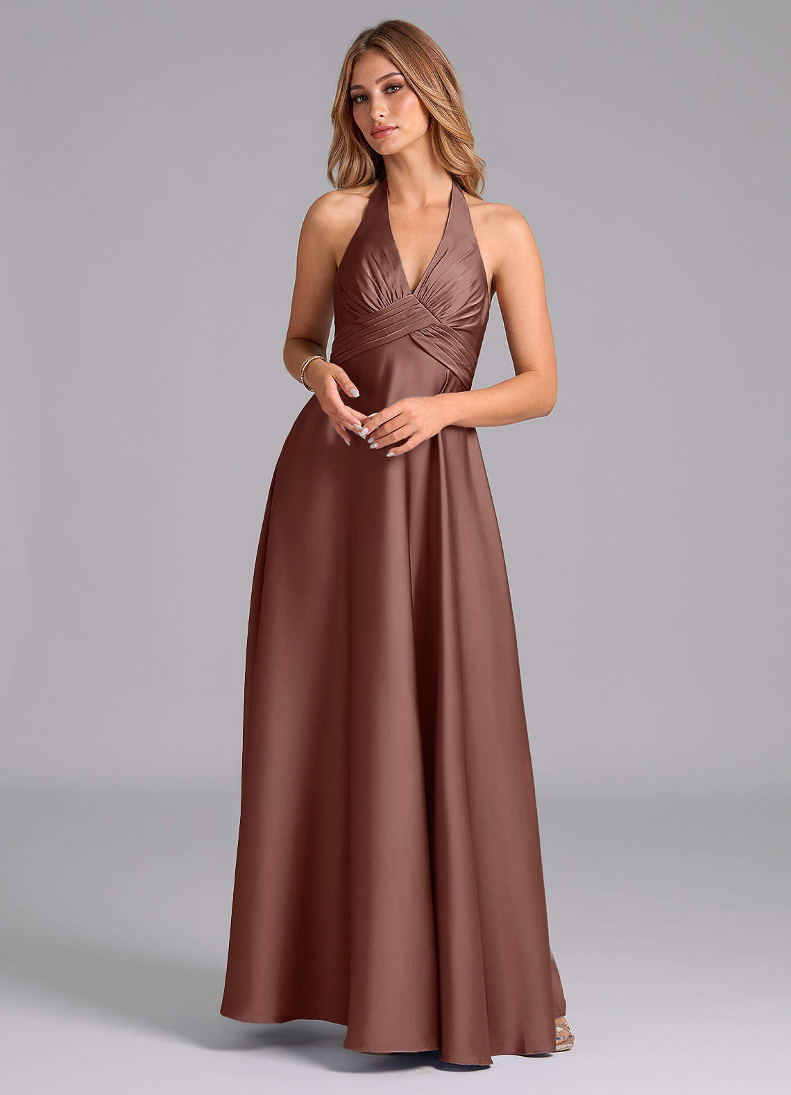 elyessen Tessie Terracotta A-Line Pleated Stretch Satin Dress 7