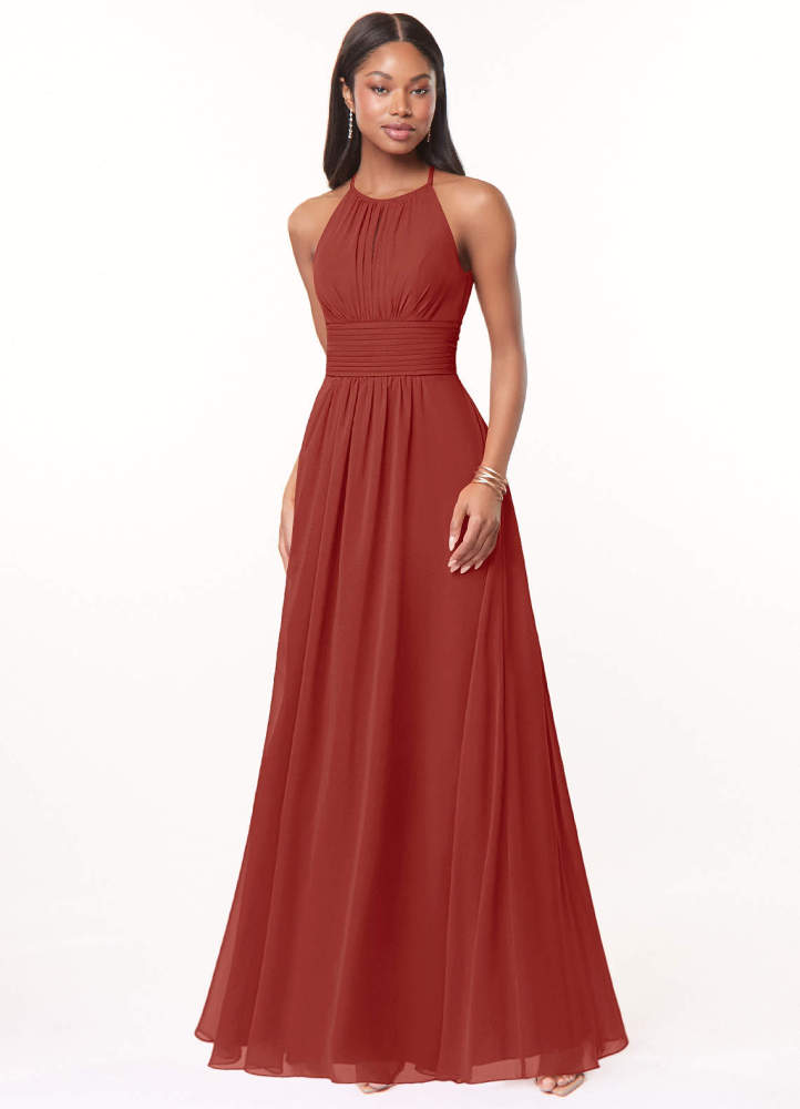 elyessen Bonnie Burgundy A-Line Keyhole Ruched Chiffon Dress 5