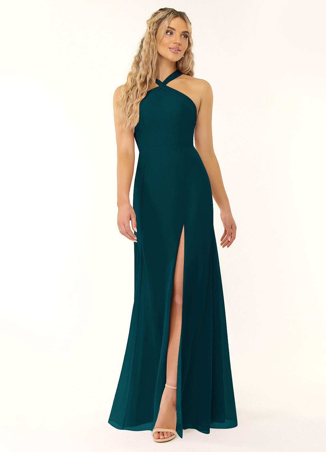 elyessen Rue Sky Blue A-Line Halter Chiffon Dress 2