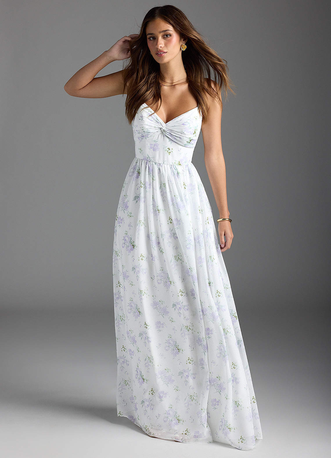 elyessen Zeya Dusty Blue A-Line V-Neck Pleated Chiffon Dress 9