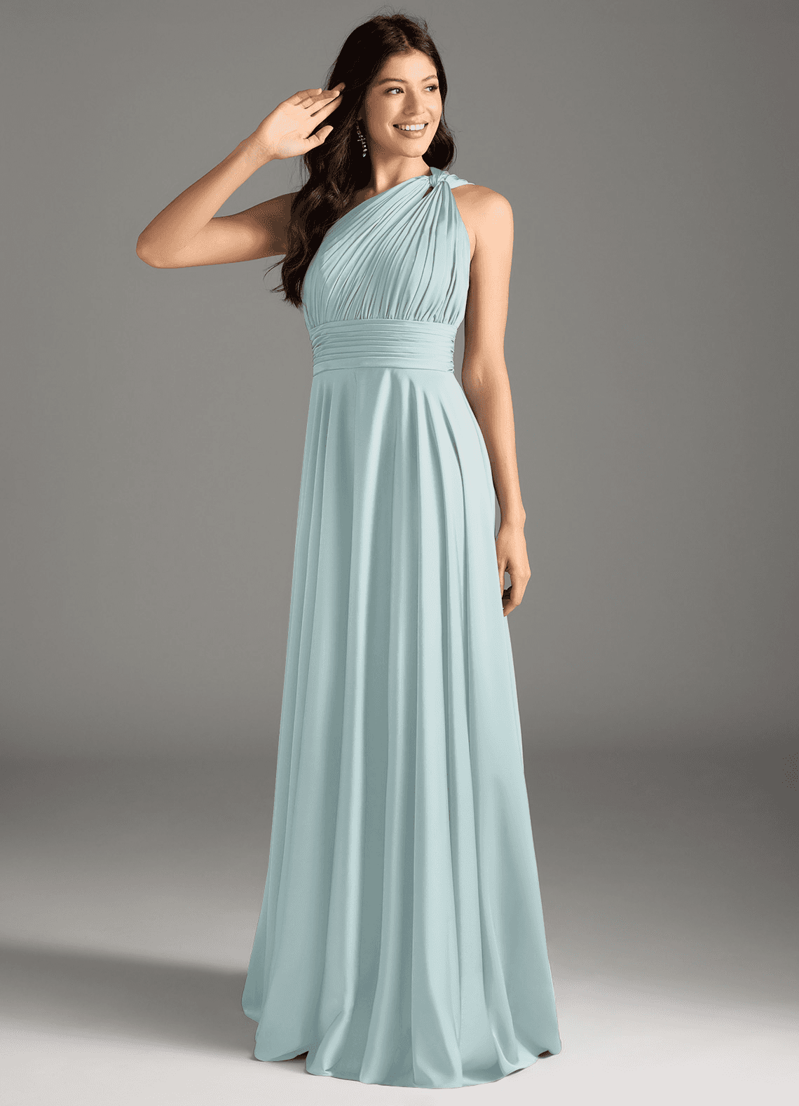 elyessen Charlize Dusty Sage A-Line One Shoulder Stretch Satin Dress 2