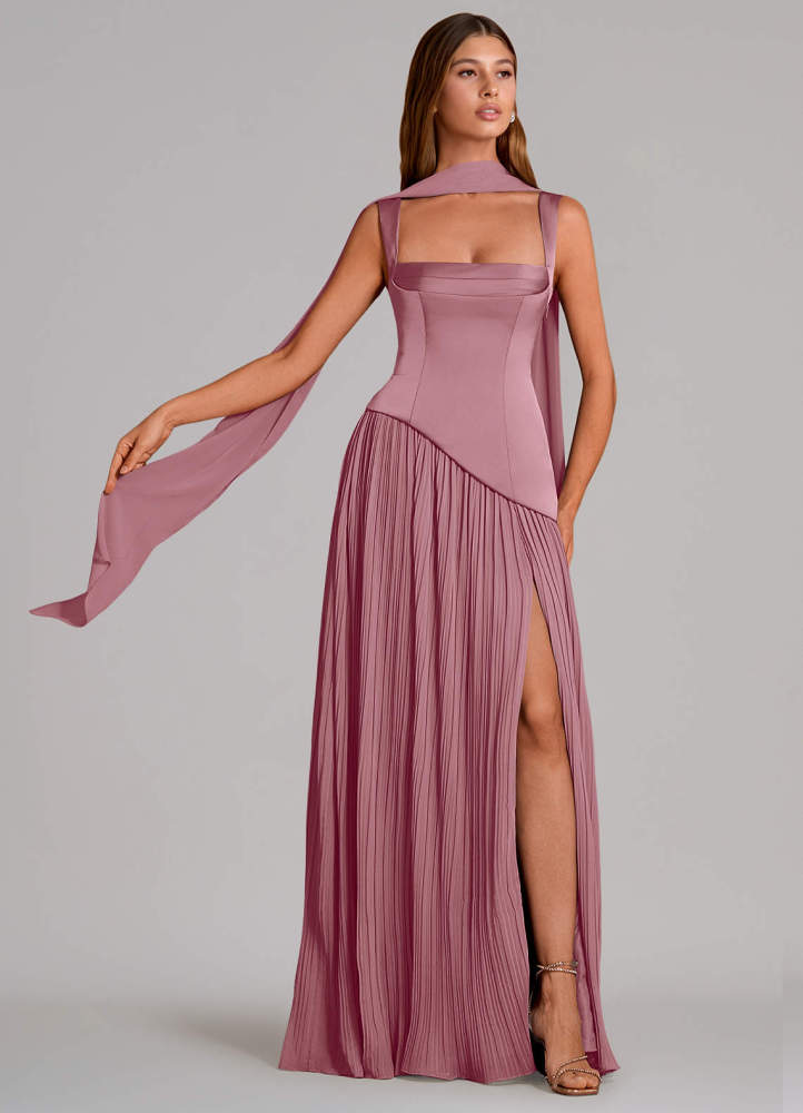 elyessen Stephanie Black A-Line Pleated Stretch Satin Dress 5
