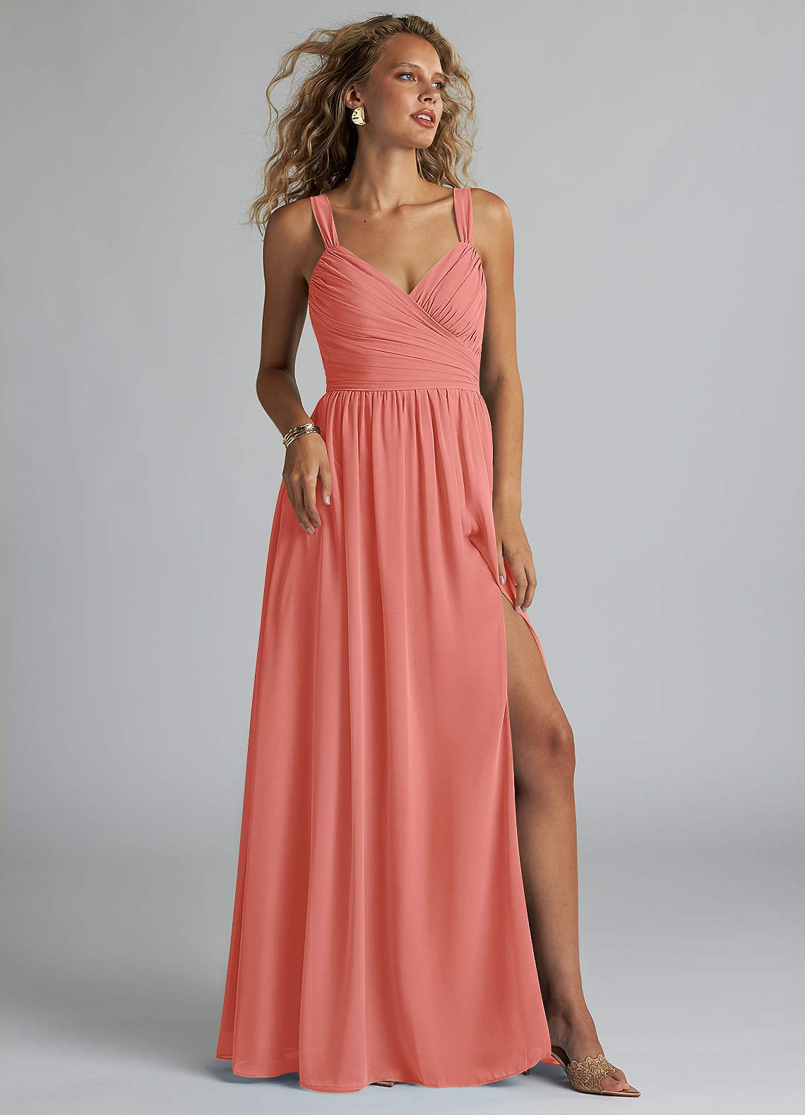 elyessen Aziza Sky Blue A-Line V-Neck Pleated Chiffon Dress 4