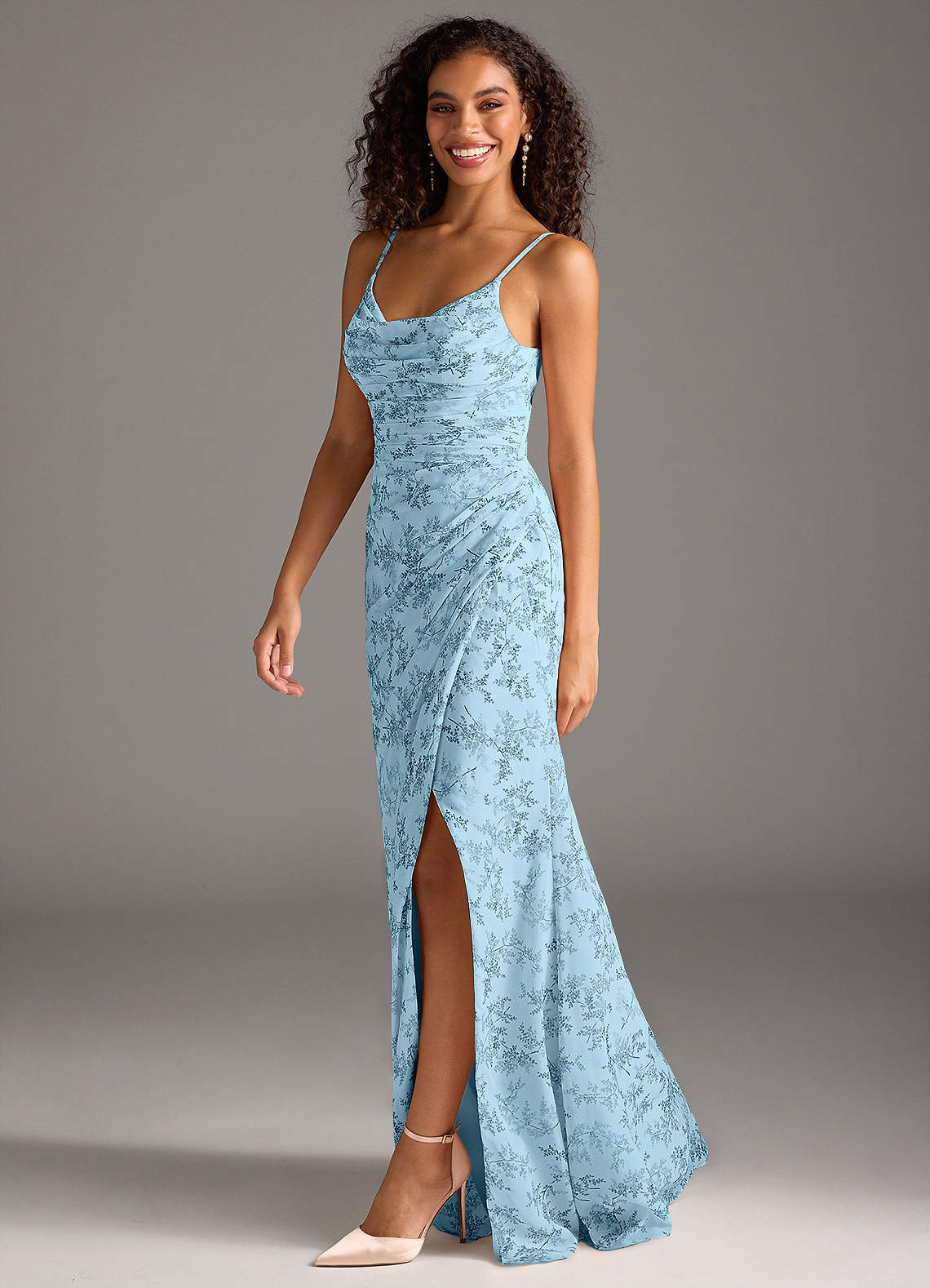 elyessen Deandra Dusty Blue Mermaid Pleated Chiffon Dress 8