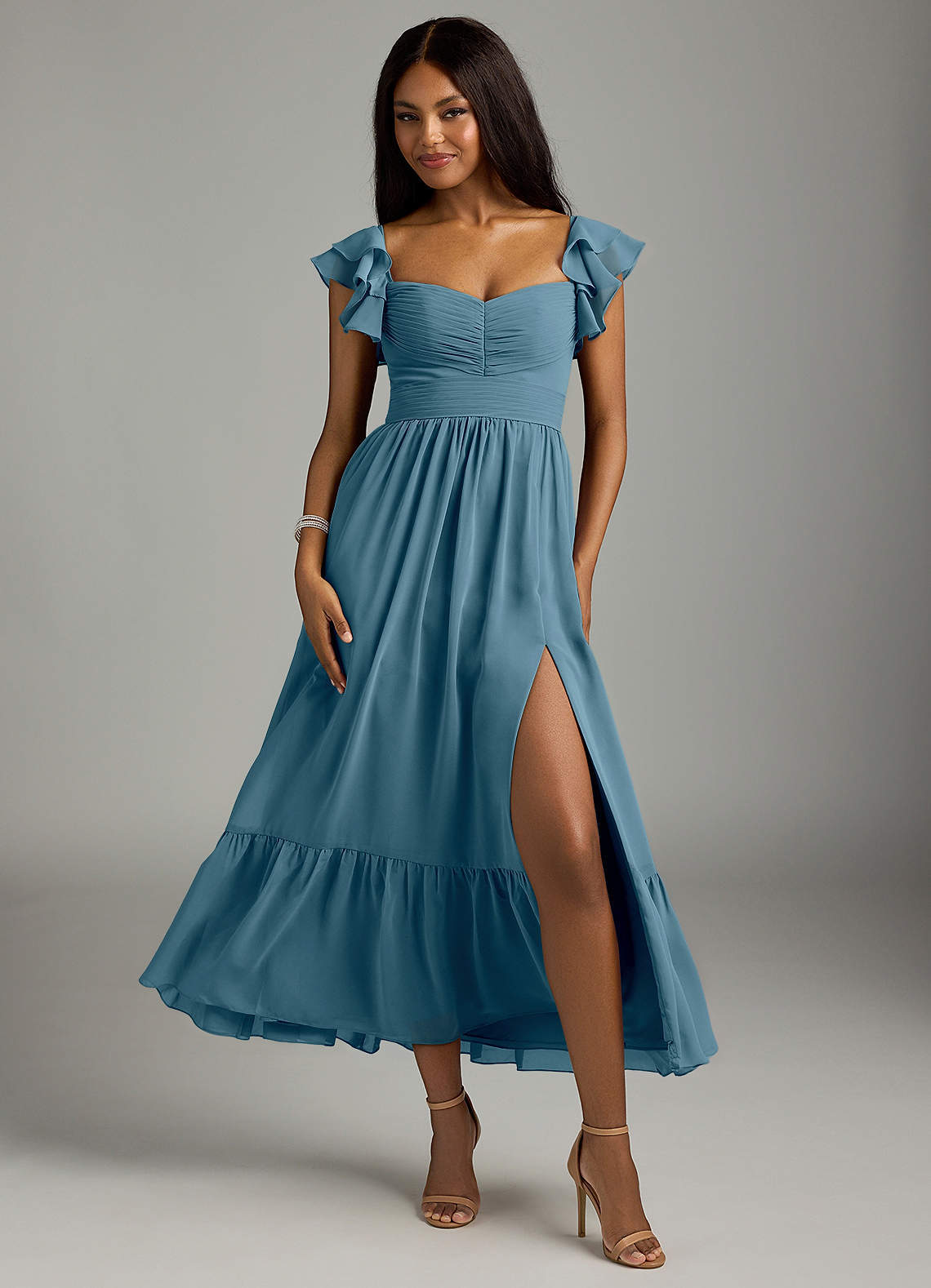 elyessen Anaya Blue Vintage Floral A-Line Sweetheart Neckline Chiffon Dress 3