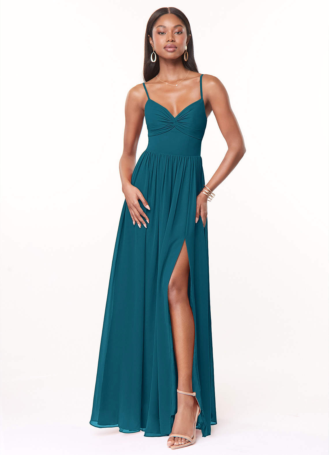 elyessen Zeya Dusty Blue A-Line V-Neck Pleated Chiffon Dress 3