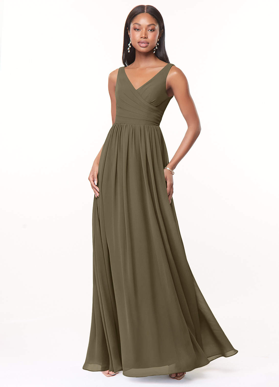 elyessen Keyla Dusty Blue A-Line V-Neck Pleated Chiffon Dress 2
