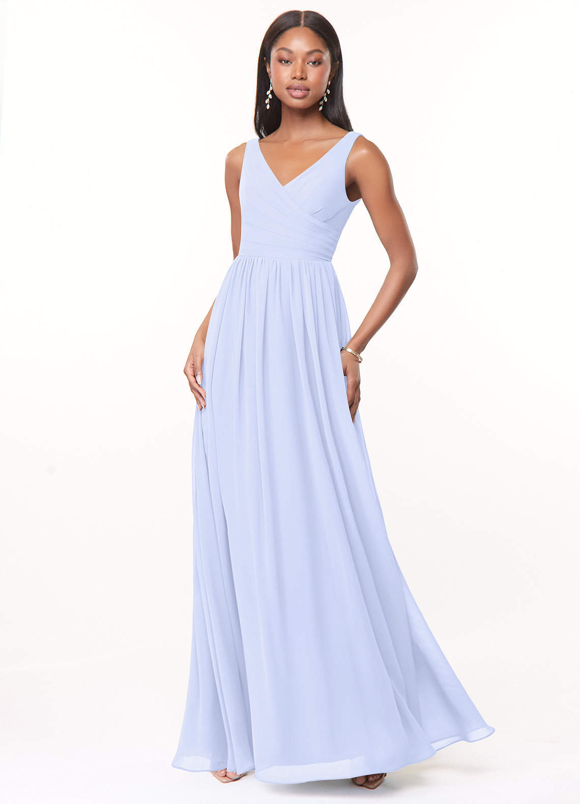 elyessen Keyla Dusty Blue A-Line V-Neck Pleated Chiffon Dress 4