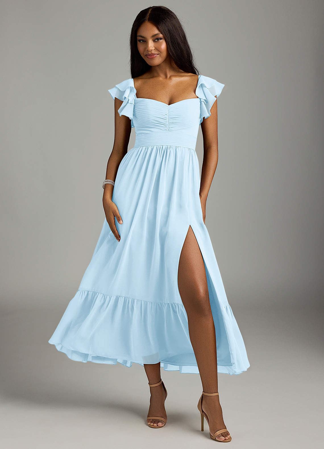 elyessen Anaya Blue Vintage Floral A-Line Sweetheart Neckline Chiffon Dress 2