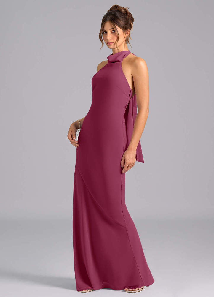 elyessen Velli Dusty Blue Mermaid High Neck Chiffon Dress 6