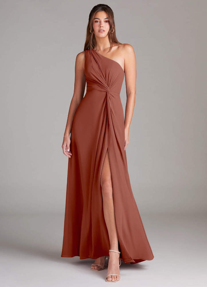 elyessen Brooke Sky Blue A-Line One Shoulder Chiffon Dress 6