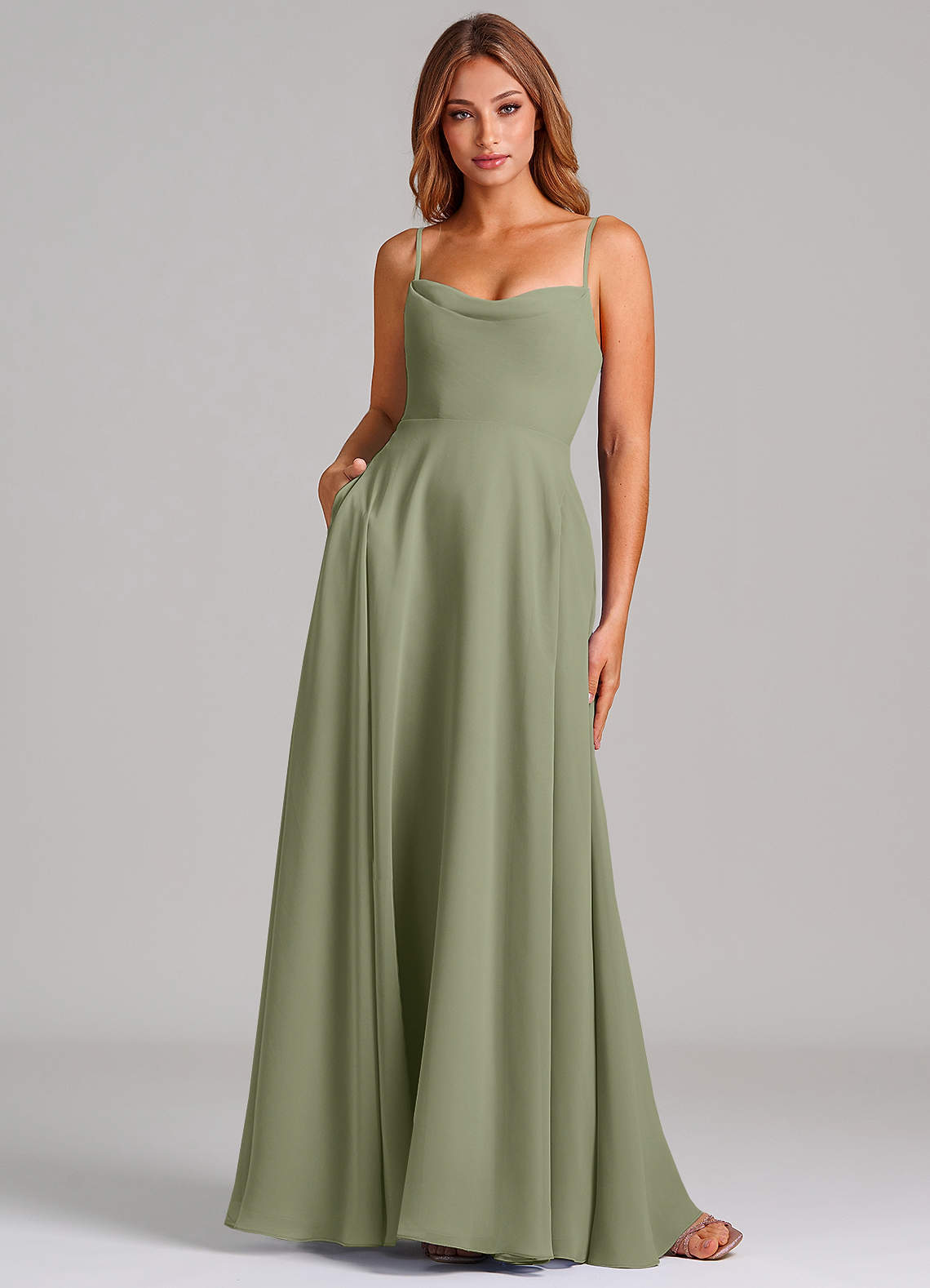 elyessen Elle Dusty Sage A-Line Pleated Chiffon Dress 1