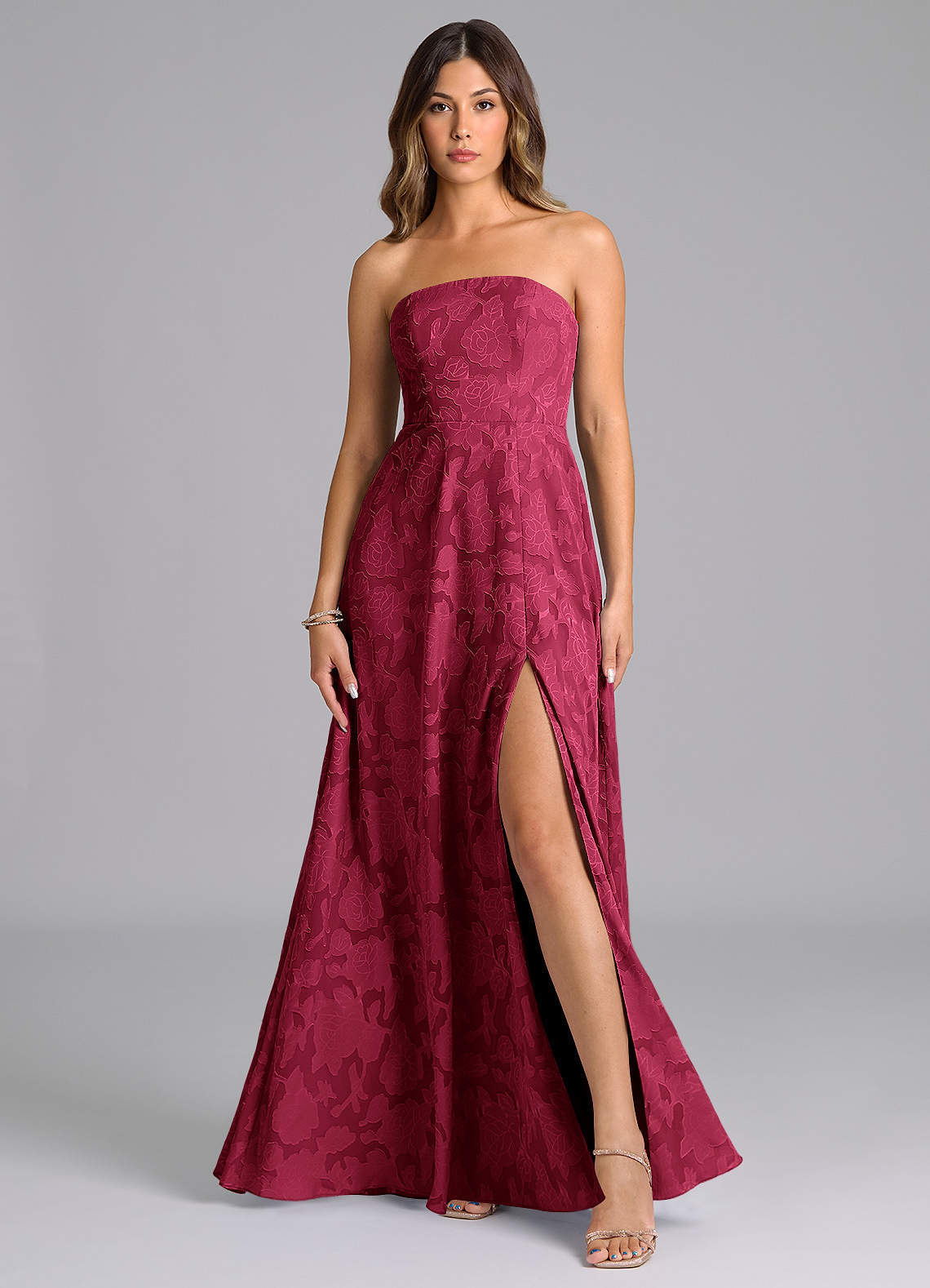 elyessen Wren Dusty Sage A-Line Strapless Floral Burnout Dress 3