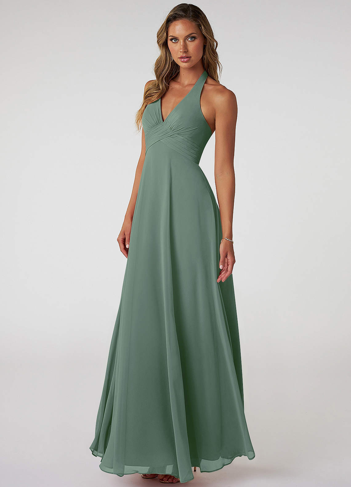 elyessen Tessie Sky Blue A-Line V-Neck Pleated Chiffon Dress 1