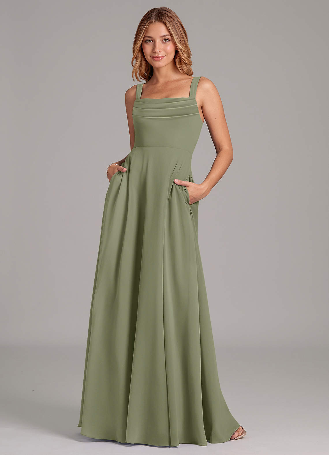 elyessen Shaude Sky Blue A-Line Pleated Chiffon Dress 1