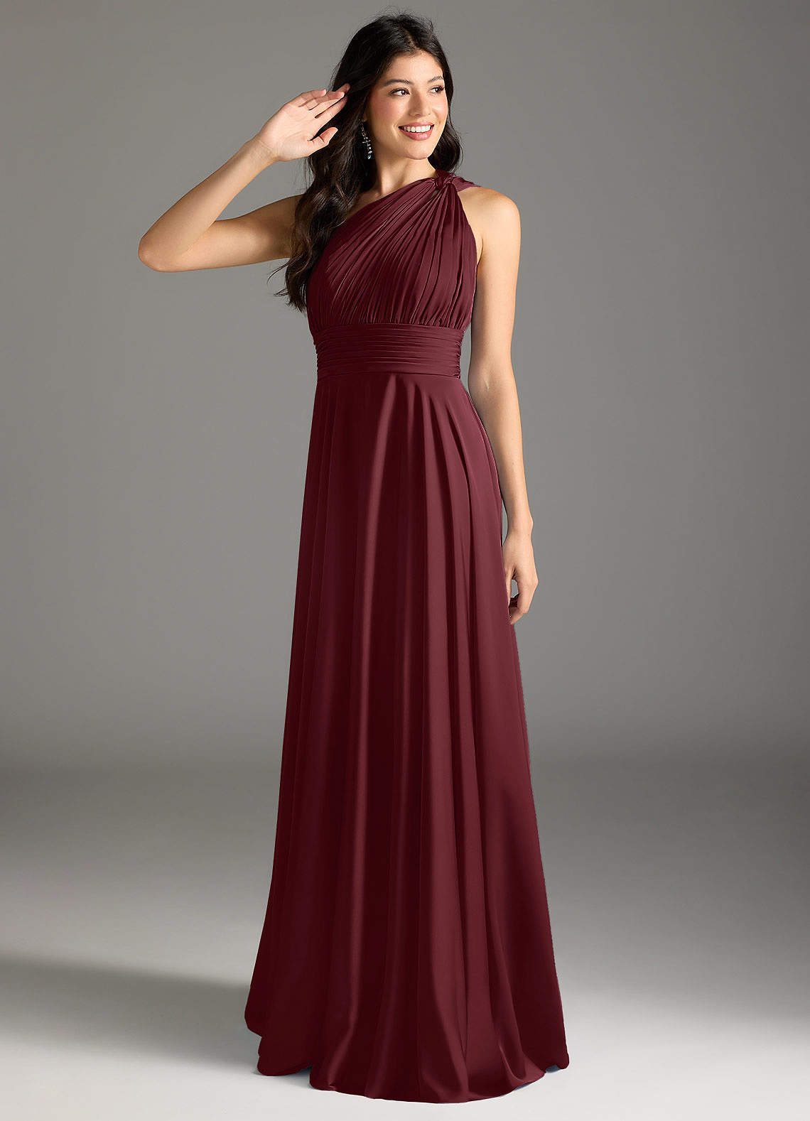 elyessen Charlize Dusty Sage A-Line One Shoulder Stretch Satin Dress 6