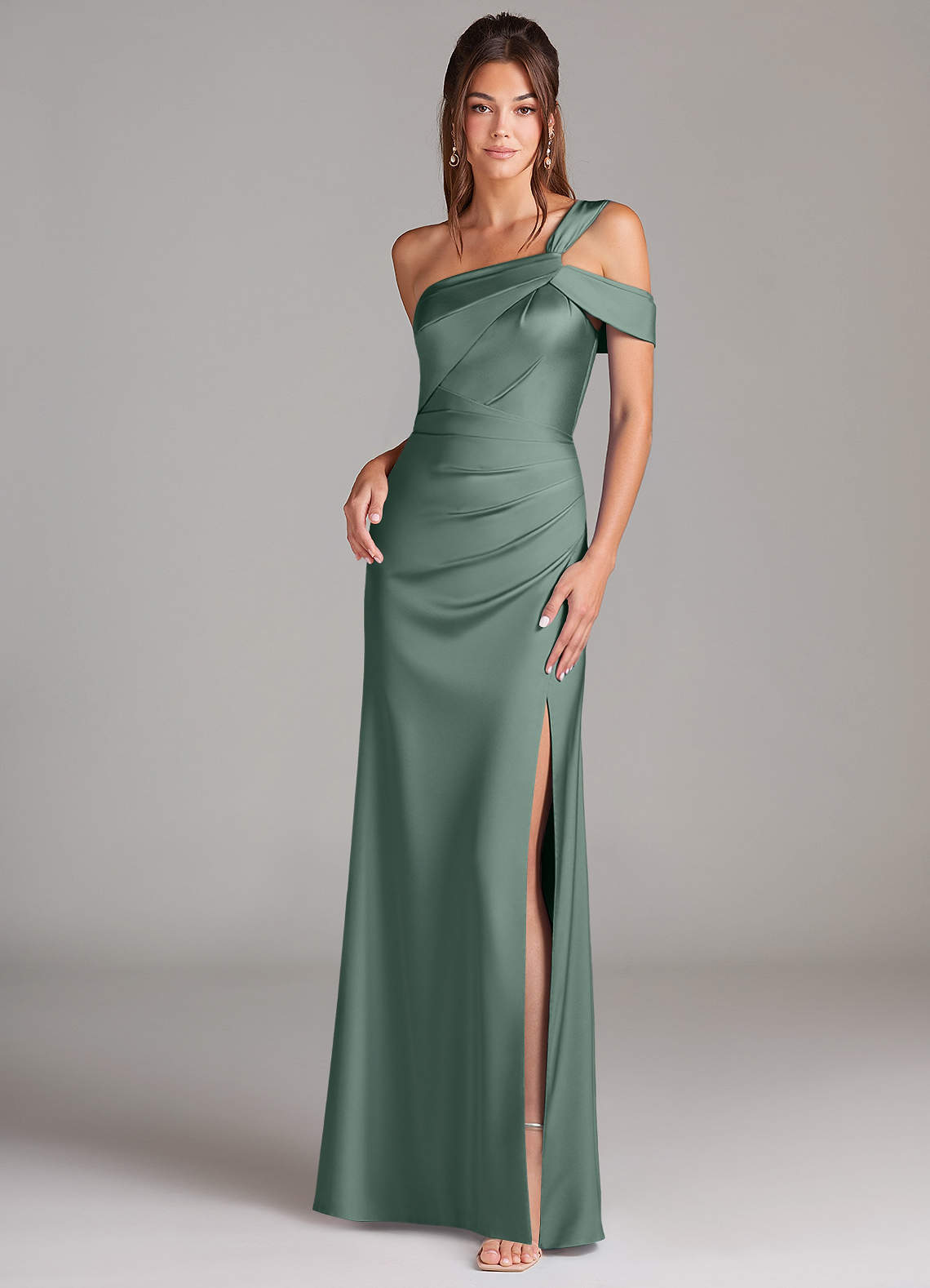 elyessen Wynter Black Sheath One Shoulder Stretch Satin Dress 1