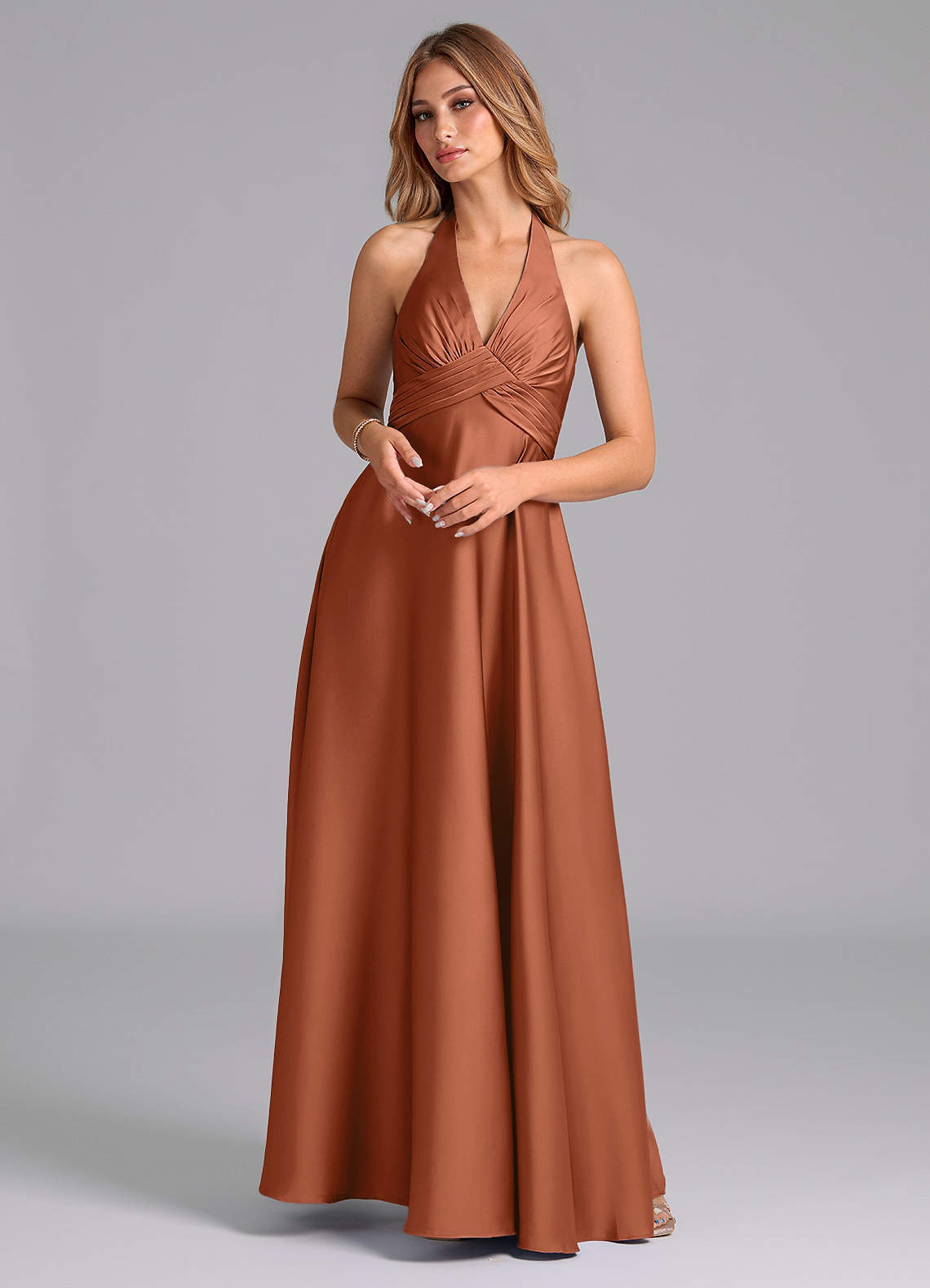 elyessen Tessie Terracotta A-Line Pleated Stretch Satin Dress 7