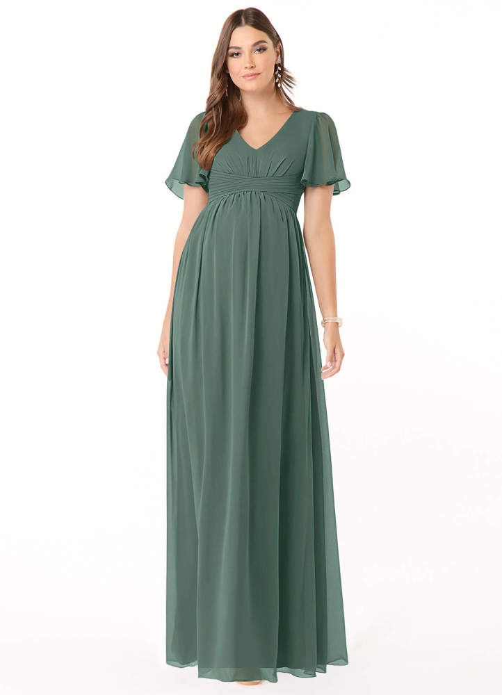 elyessen Verna A-Line V-Neck Ruched Chiffon Floor-Length Dress Cabernet 1