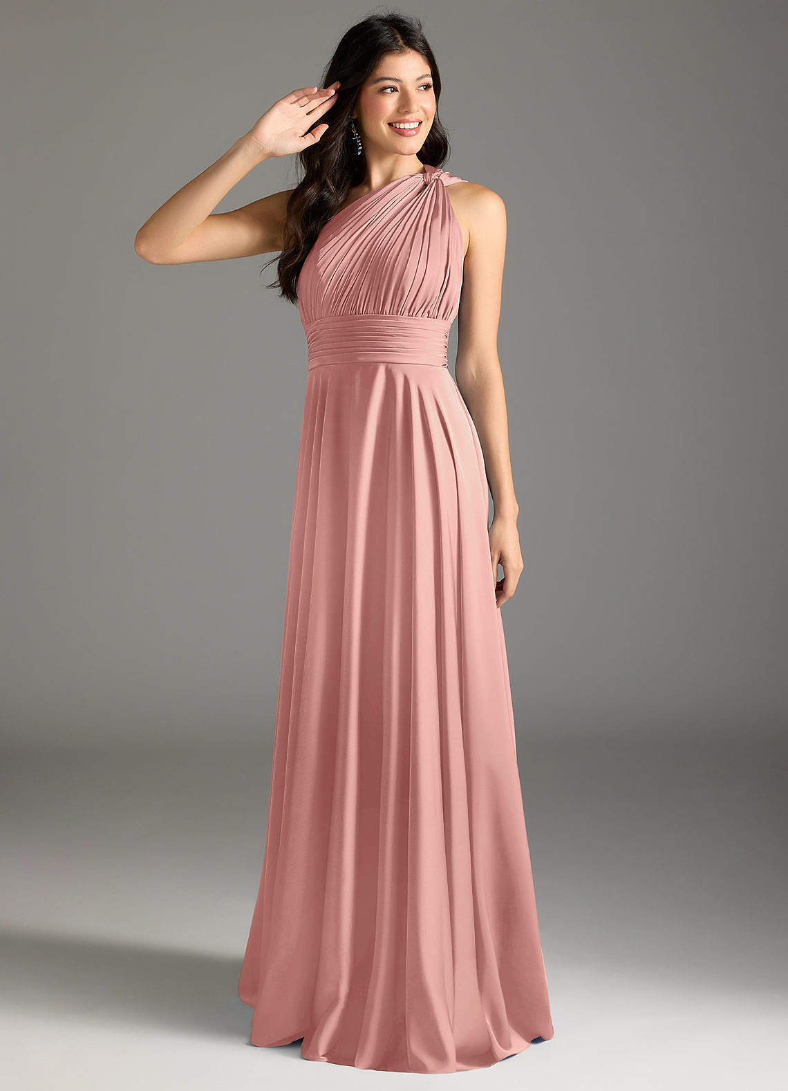 elyessen Charlize Dusty Sage A-Line One Shoulder Stretch Satin Dress 4