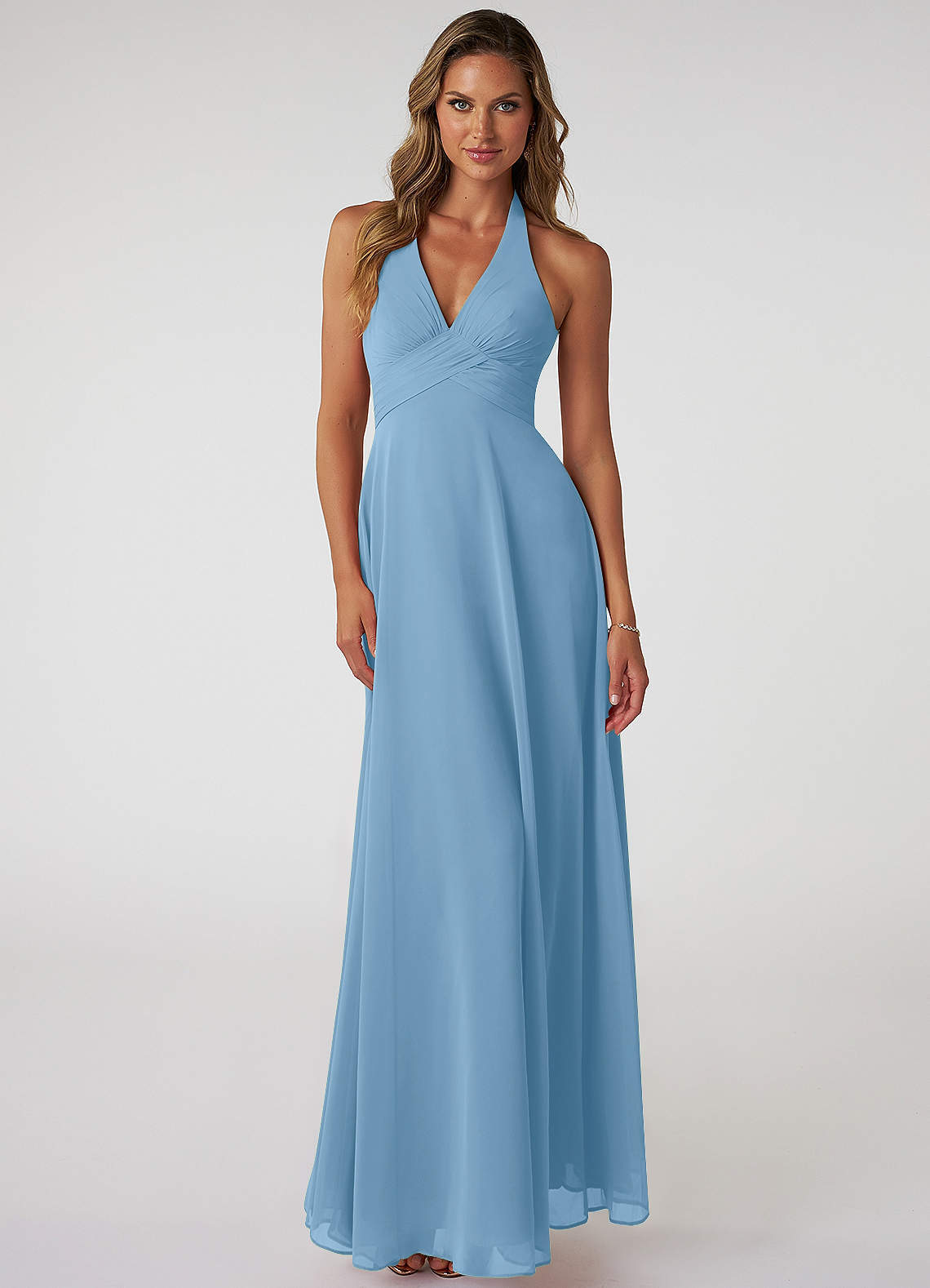 elyessen Tessie Sky Blue A-Line V-Neck Pleated Chiffon Dress 3