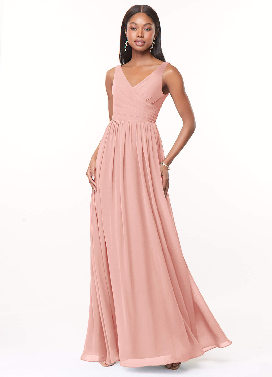 elyessen Keyla Dusty Blue A-Line V-Neck Pleated Chiffon Dress 4