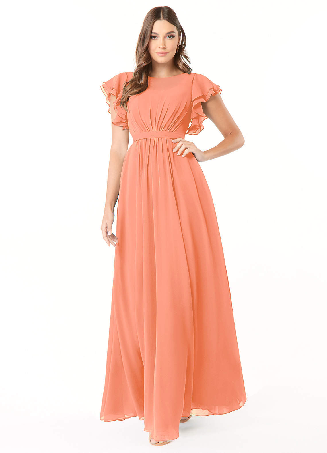 elyessen Daphne A-Line Ruffled Chiffon Floor-Length Dress Eucalyptus 8