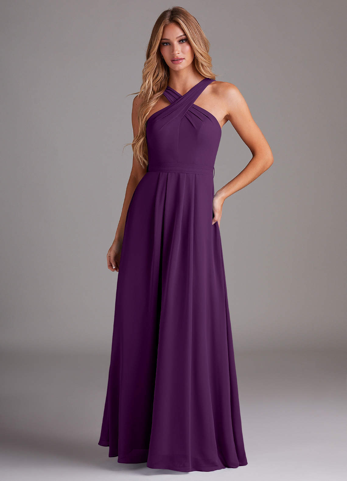 elyessen Dixie Sky Blue A-Line Halter Pleated Chiffon Dress 5