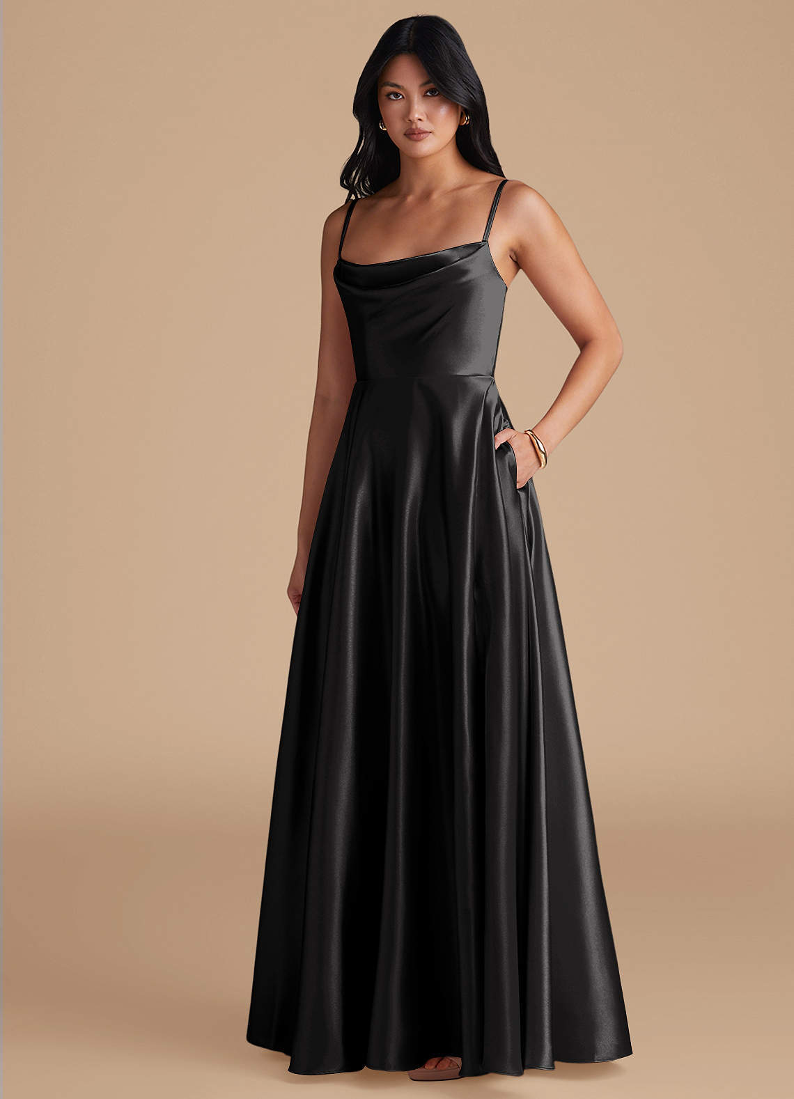 elyessen Elle Black A-Line with Pockets Metallic Satin Dress 5