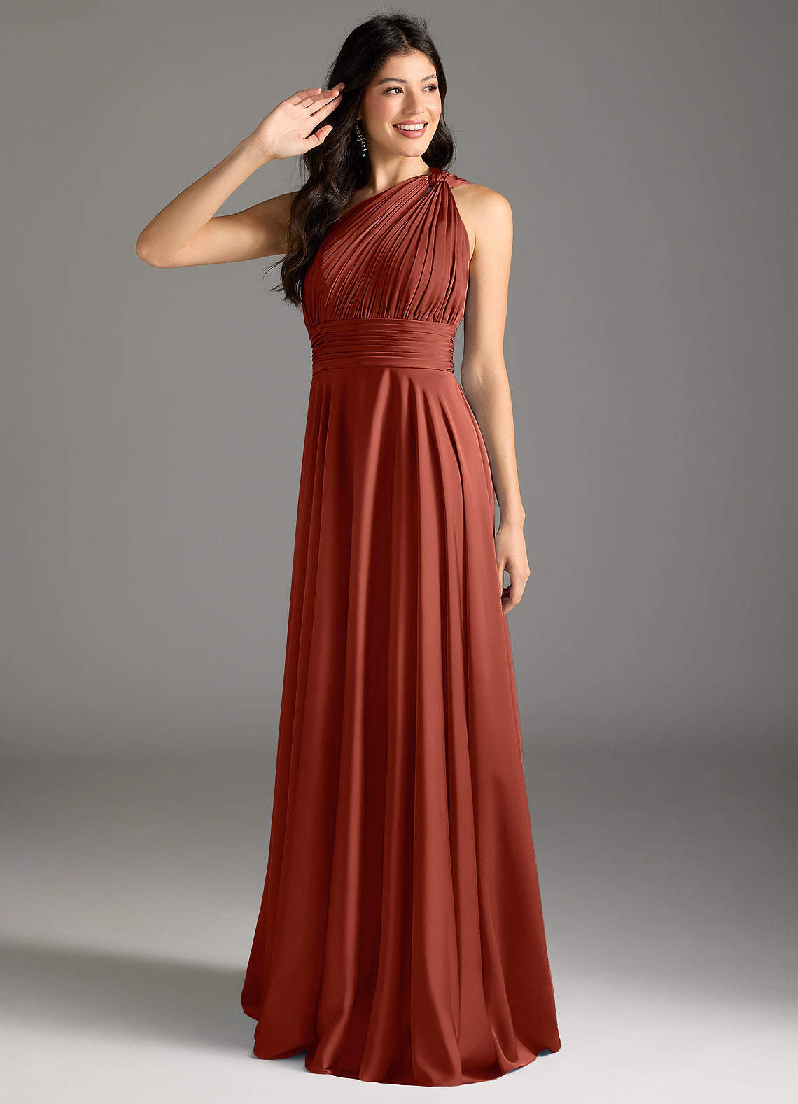 elyessen Charlize Dusty Sage A-Line One Shoulder Stretch Satin Dress 5