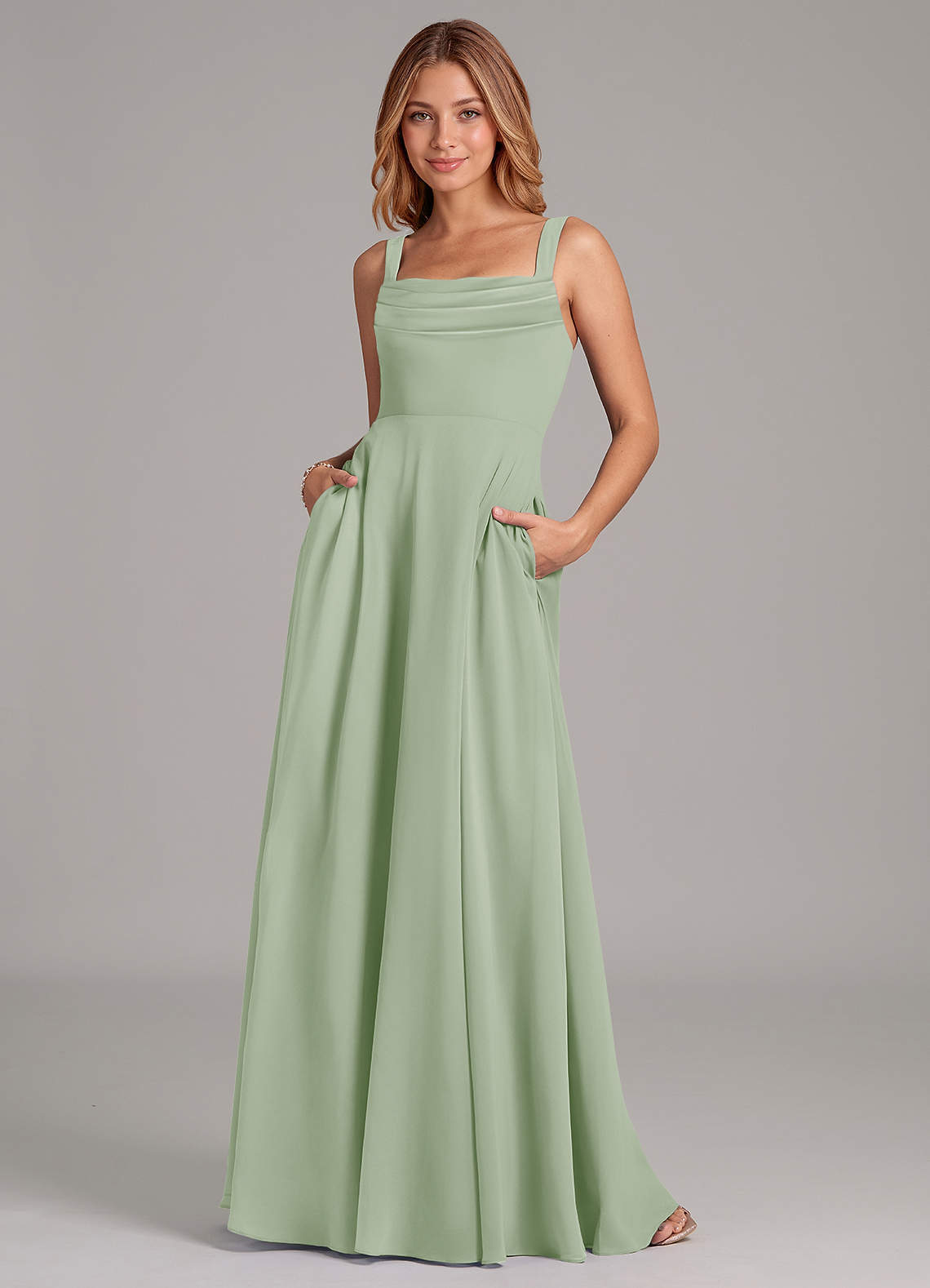 elyessen Shaude Sky Blue A-Line Pleated Chiffon Dress 1