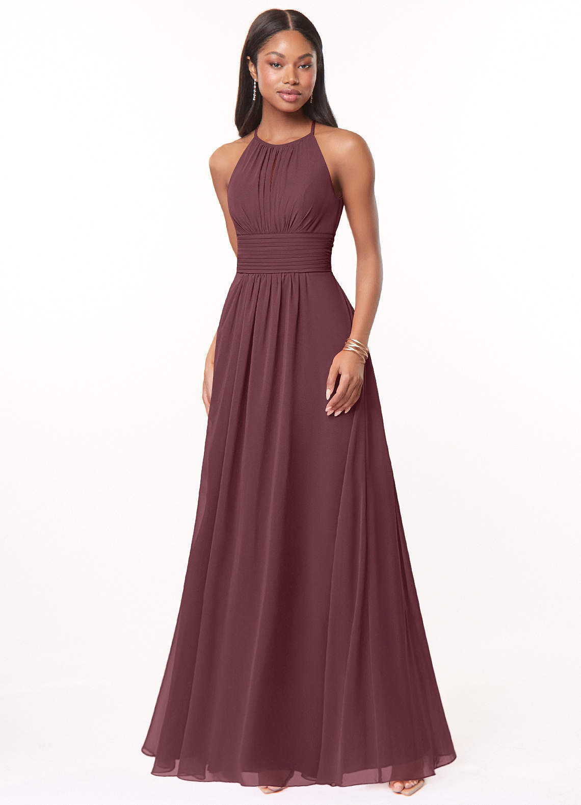 elyessen Bonnie Burgundy A-Line Keyhole Ruched Chiffon Dress 5