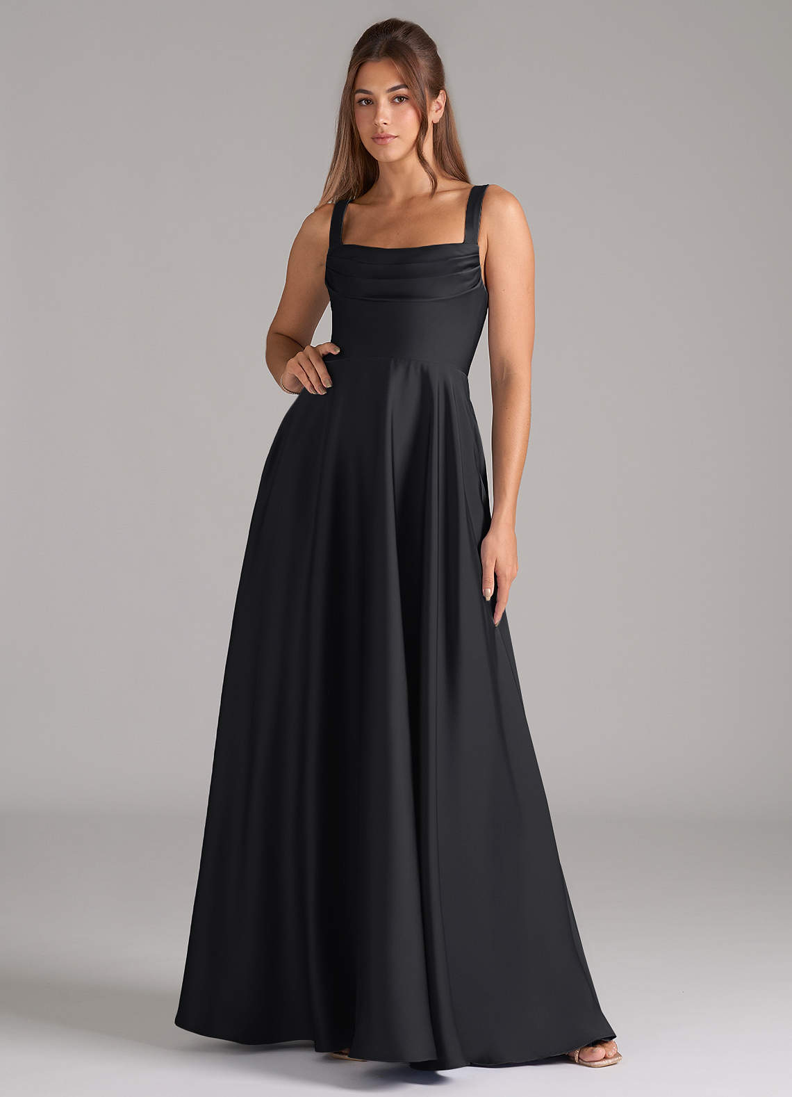 elyessen Shaude Black A-Line Pleated Stretch Satin Dress 8