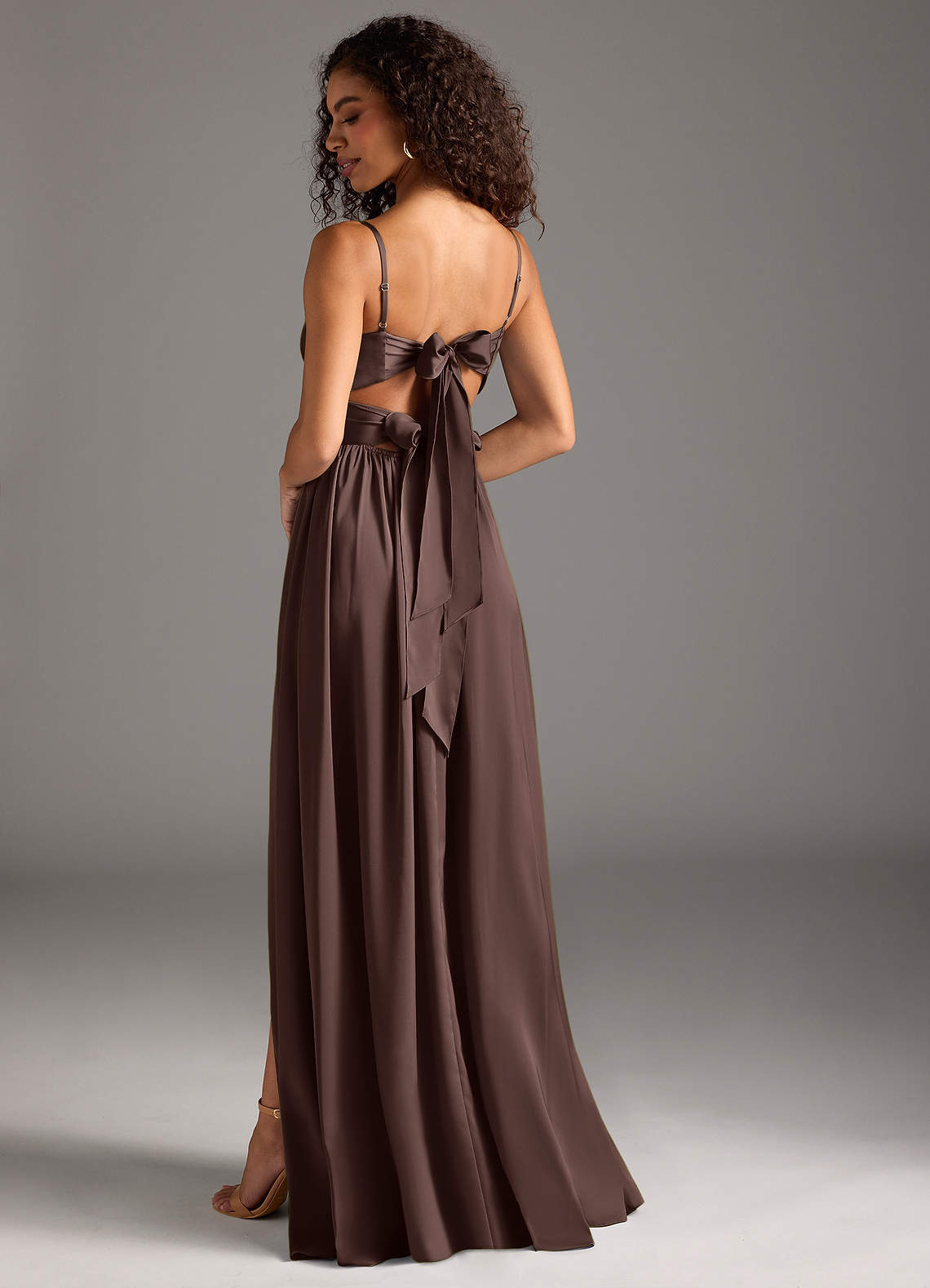elyessen Zeya Dusty Blue A-Line Pleated Stretch Satin Dress 7