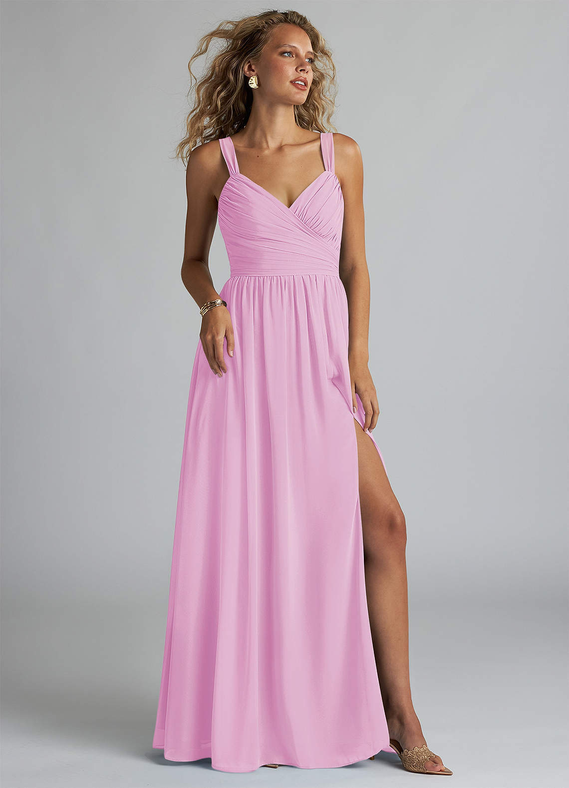 elyessen Aziza Sky Blue A-Line V-Neck Pleated Chiffon Dress 4