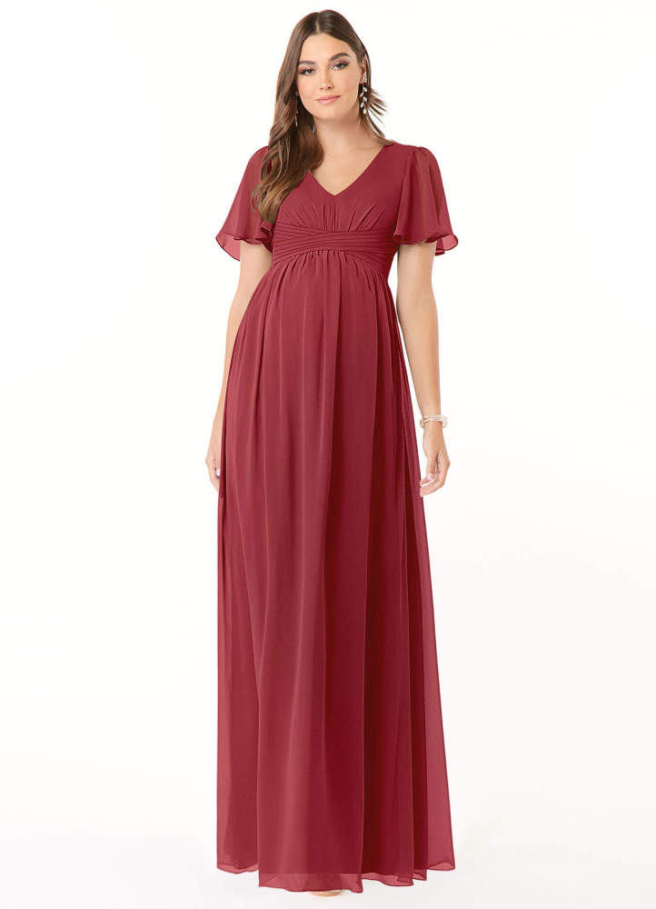 elyessen Verna A-Line V-Neck Ruched Chiffon Floor-Length Dress Cabernet 6