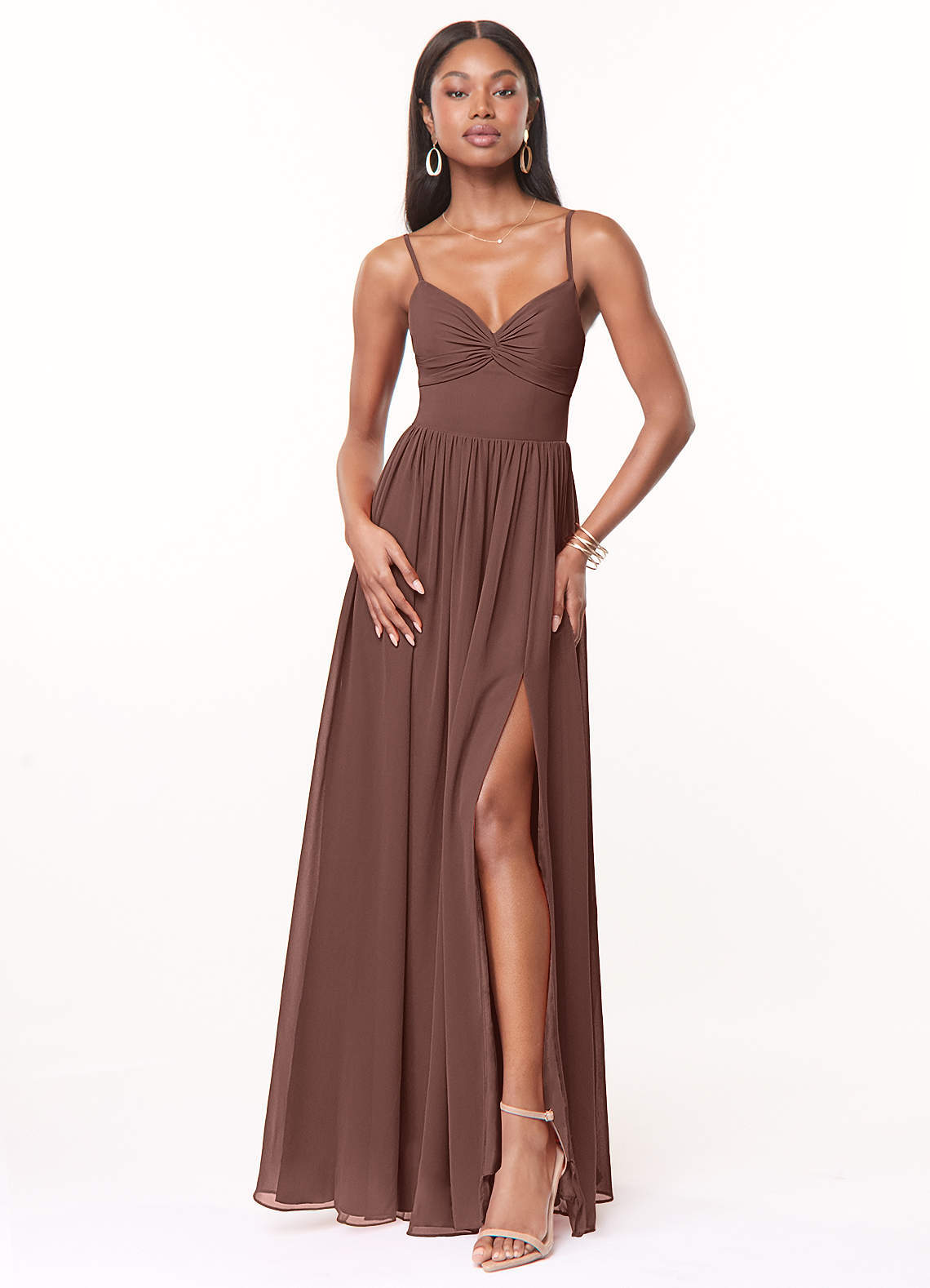 elyessen Zeya Dusty Blue A-Line V-Neck Pleated Chiffon Dress 8