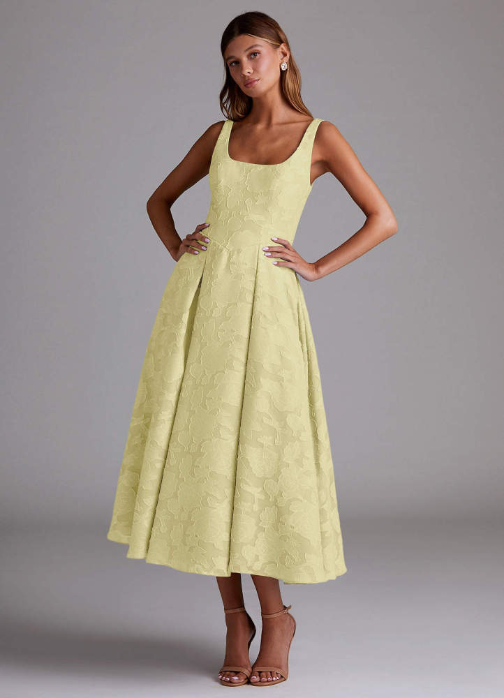 elyessen Amalie Dusty Blue A-Line Pleated Floral Burnout Dress 3