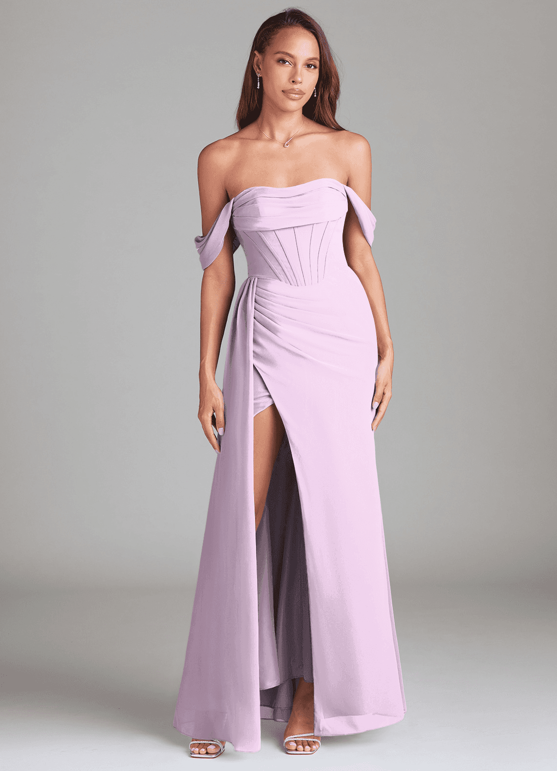 elyessen Amyra Dusty Blue Sheath Off the Shoulder Chiffon Convertible Dress 4