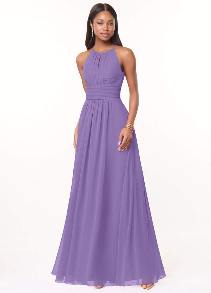 elyessen Bonnie Burgundy A-Line Keyhole Ruched Chiffon Dress 5
