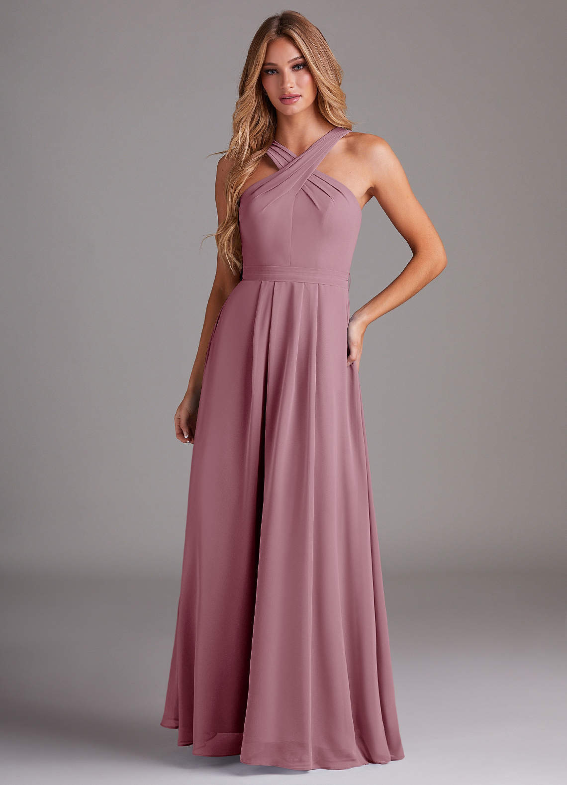 elyessen Dixie Sky Blue A-Line Halter Pleated Chiffon Dress 4