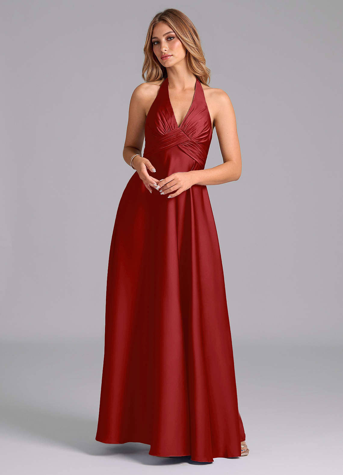 elyessen Tessie Terracotta A-Line Pleated Stretch Satin Dress 6