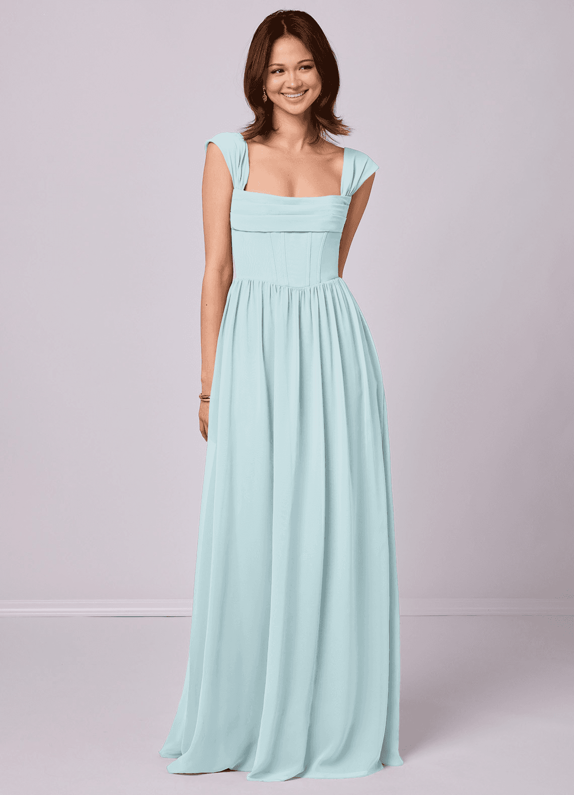 Sky Blue A-Line Corset Chiffon Dress Sky Blue 2