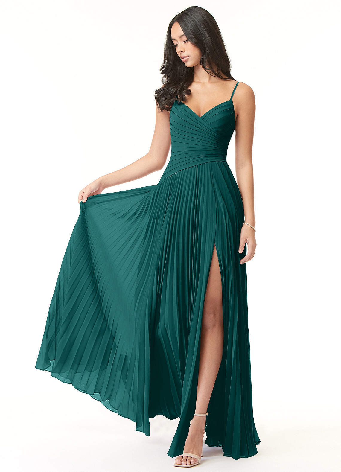 elyessen Vini Sky Blue A-Line V-Neck Pleated Chiffon Dress 2