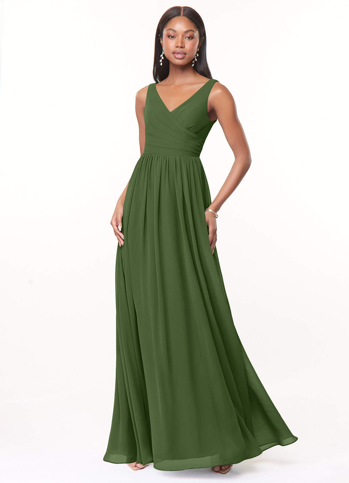 elyessen Keyla Dusty Blue A-Line V-Neck Pleated Chiffon Dress 1