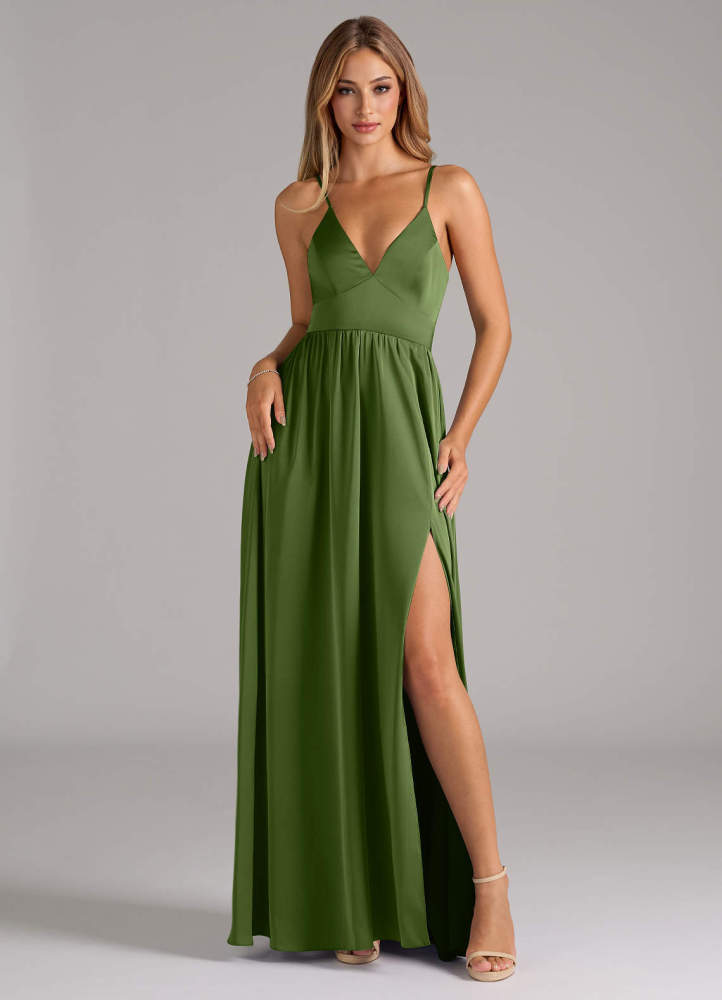 elyessen Aaida Dusty Sage A-Line Corset Stretch Satin Dress 1