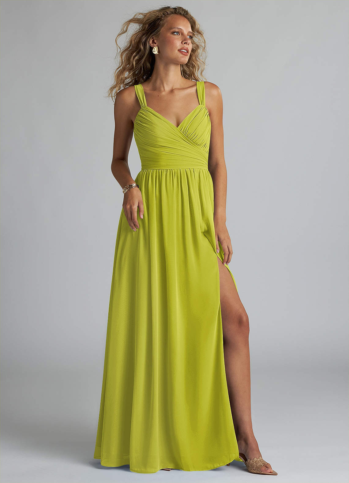 elyessen Aziza Sky Blue A-Line V-Neck Pleated Chiffon Dress 2