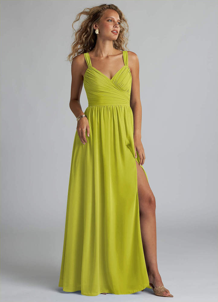 elyessen Aziza Sky Blue A-Line V-Neck Pleated Chiffon Dress 2