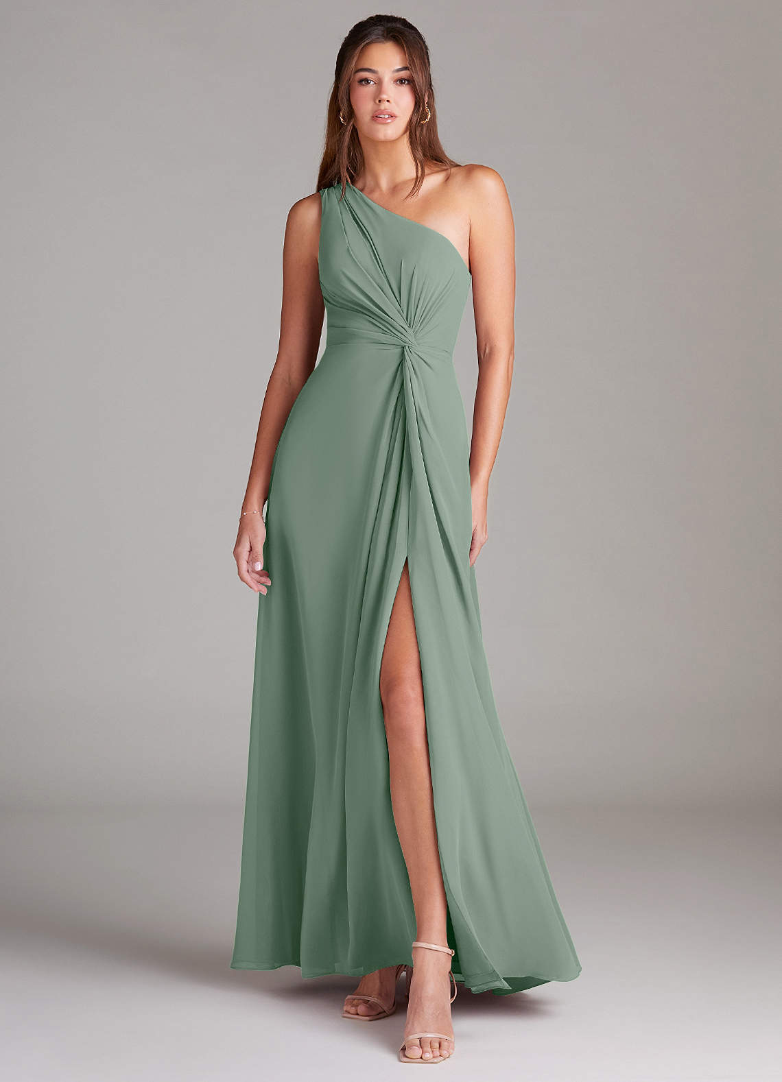 elyessen Brooke Sky Blue A-Line One Shoulder Chiffon Dress 1